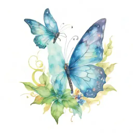 butterfly with plants sprouting from the ground surrounded with fallen leafs healing ptsd tattoo design idea