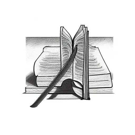 A sketch of a sword piercing through a book of knowledge tattoo design idea