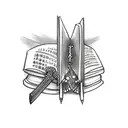A sketch of a sword piercing through a book of knowledge tattoo design idea