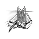 A sketch of a sword piercing through a book of knowledge tattoo design idea