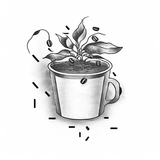 A coffee bean plant growing out of a coffee cup tattoo design idea