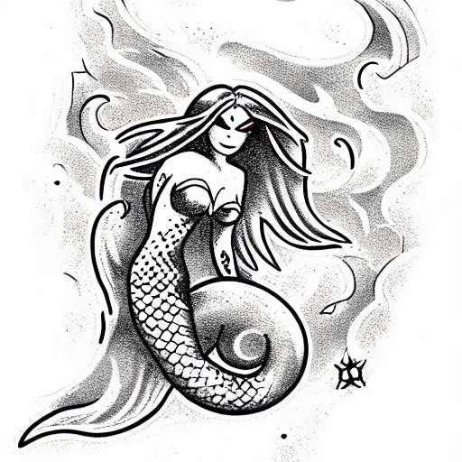 Mermaid Superhero, ruby, gold, inferno, dnd charact tattoo design idea