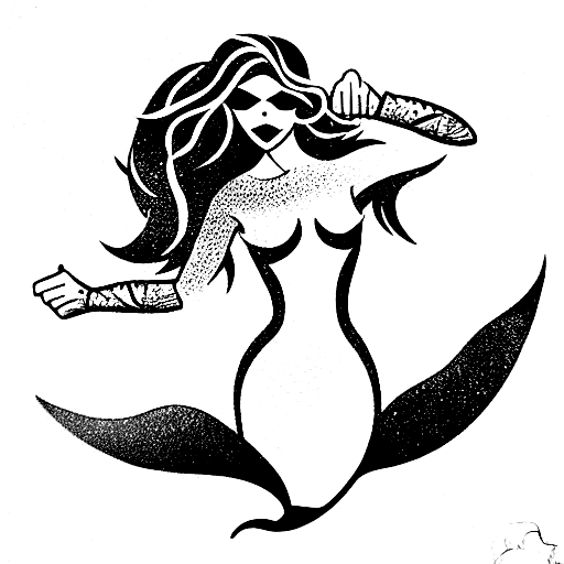 Mermaid Superhero, ruby, gold, inferno, dnd charact tattoo design idea