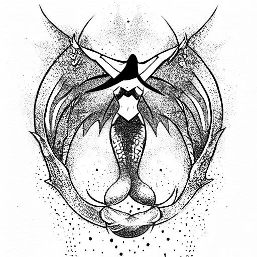 Mermaid Superhero, ruby, gold, inferno, dnd charact tattoo design idea