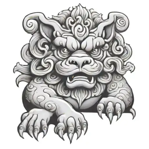 foo dog sitting tattoo design idea