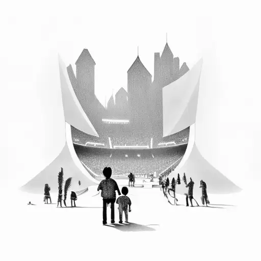 ok keep the kid and dad and instead of the houses add a circle stadium full of fans tattoo design idea