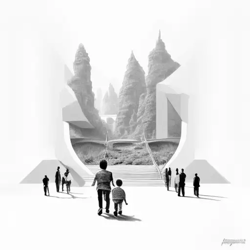 keep like this, more zoomed in with the dad and child walking the stairs tattoo design idea