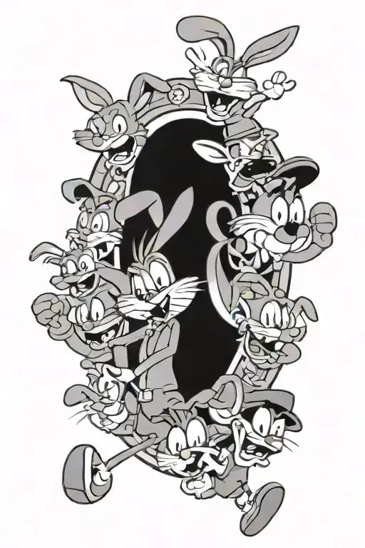 Bugs bunny, surrounded by courage the cowardly dog, scooby doo, shaggy, billy & Mandy, fairly odd parents, jimmy neutron tattoo design idea