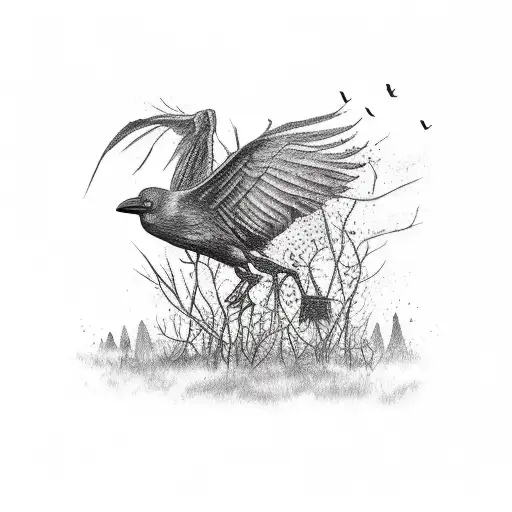 a swamp with crows tattoo design idea