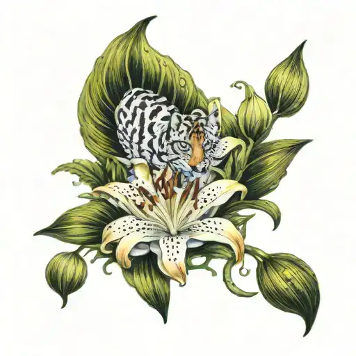 tiger lily flowe with moss  tattoo design idea
