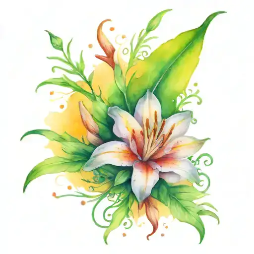 tiger lily and moss  tattoo design idea