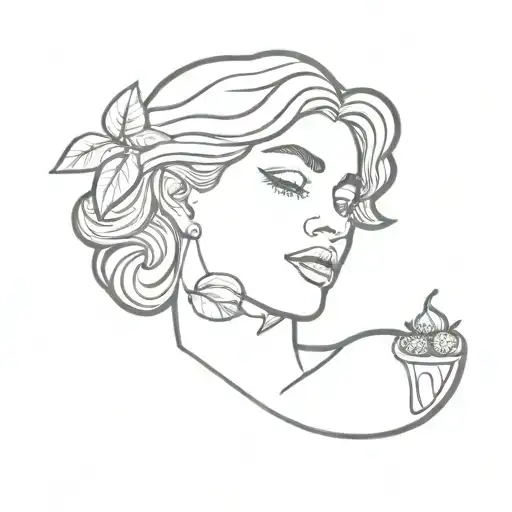 Aphrodite with strawberry in her mouth surrounded by life tattoo design idea