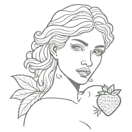 Aphrodite with Strawberry in her mouth and heart tattoo design idea