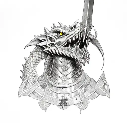 A Templar Knight holding a Sword and a Dragon Head tattoo design idea