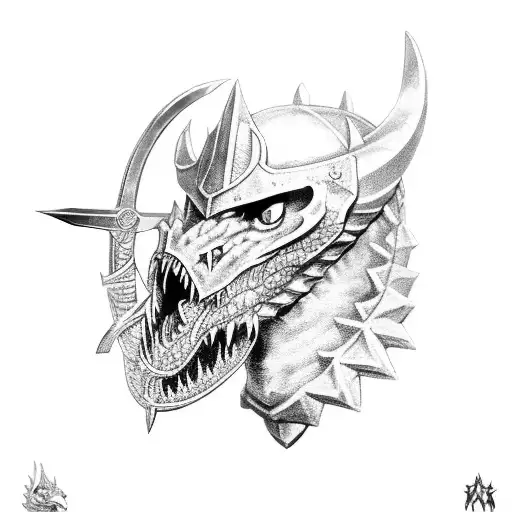 A Templar Knight holding a Sword and a Dragon Head tattoo design idea
