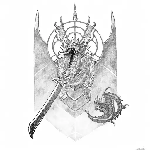 A Templar Knight holding a Sword and a Dragon Head tattoo design idea