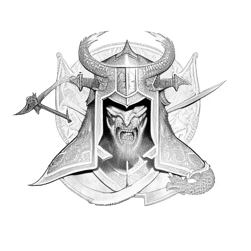 A Templar Knight holding a Sword and a Dragon Head tattoo design idea