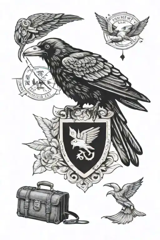 crow and travel backpack embarking tattoo design idea