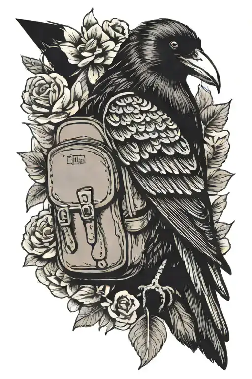 crow and backpack tattoo design idea