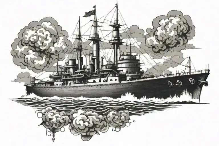 naval battleship with date under it 09/08/1930 tattoo design idea