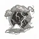A rolling thunderstorm with lightning striking dead center, negative space tattoo design idea
