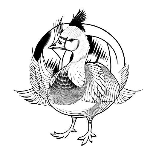A minimalist tattoo of a stylized anime goose in a dynamic pose tattoo design idea