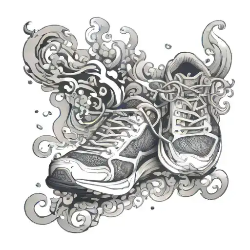 Smoke swirling around a pair of running shoes tattoo design idea