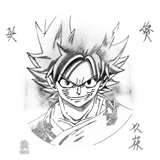 happy from fairy tail using luffy's hat and dressed like goku on his flying cloud tattoo design idea