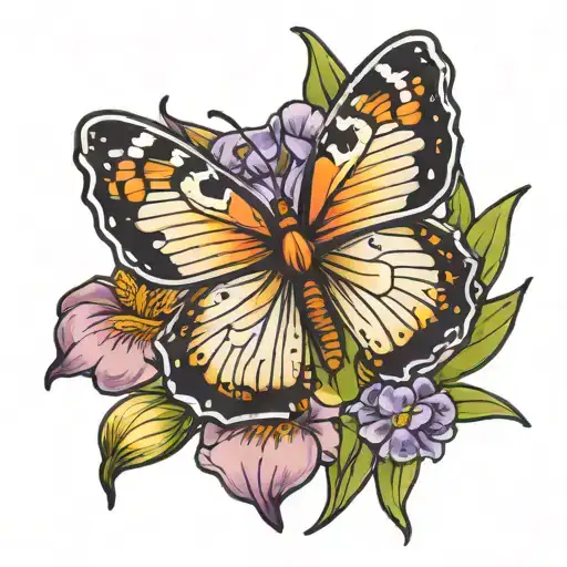 butterfly on iris plant  tattoo design idea