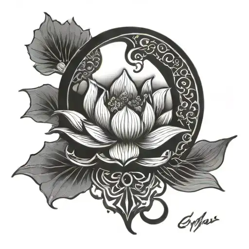 enso with lotus flower tattoo design idea