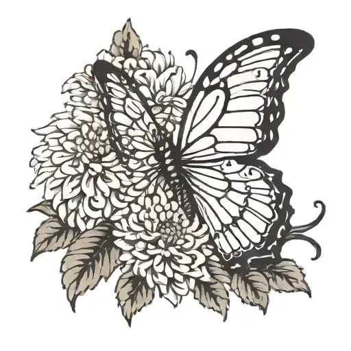 half butterfly half chrysanthemum flower tattoo design idea
