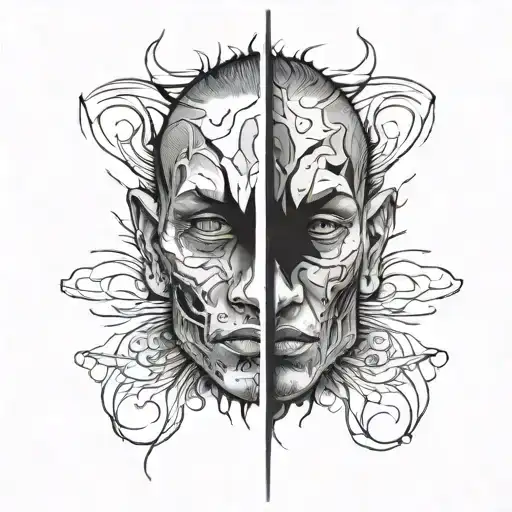 split same face tattoo design idea