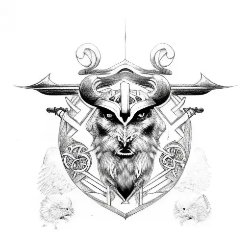 Odin with Hugin and Munin and Vegvisir tattoo design idea