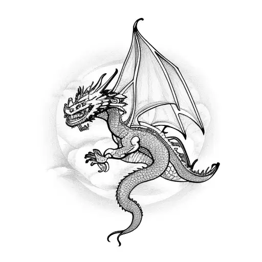 dragon soaring in the sky alone tattoo design idea