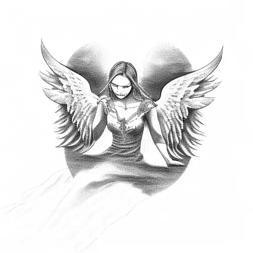 angel with wings with roman numerals for lose of loved one tattoo design idea