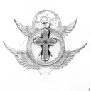 roman numerals with a cross and wings tattoo design idea