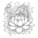 Combine a lotus flower with a dragon in a sketch style, capturing the essence of mystery and transformation tattoo design idea