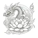 Combine a lotus flower with a dragon in a sketch style, capturing the essence of mystery and transformation tattoo design idea