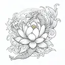Combine a lotus flower with a dragon in a sketch style, capturing the essence of mystery and transformation tattoo design idea