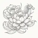 Combine a lotus flower with a dragon in a sketch style, capturing the essence of mystery and transformation tattoo design idea
