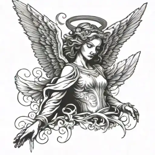 angel with wings spread out tattoo design idea