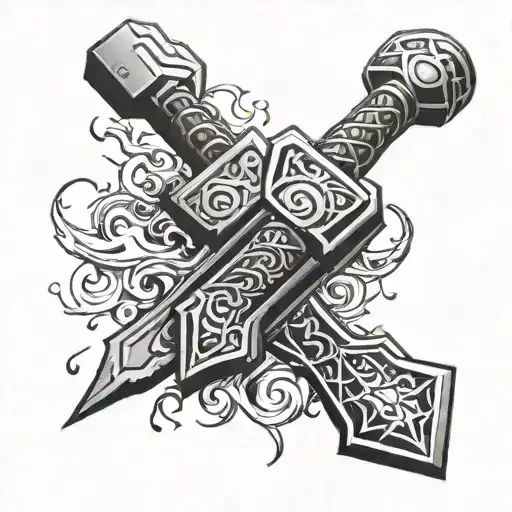 thor hammer and lightning tattoo design idea