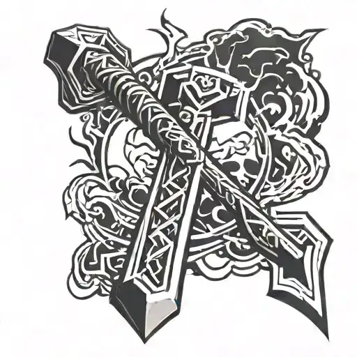 thor hammer and lightning tattoo design idea