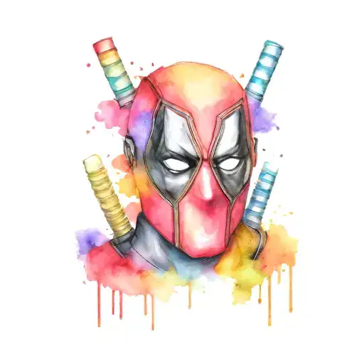 deadpool mask, rainbow, bright color, unicorn tattoo design idea