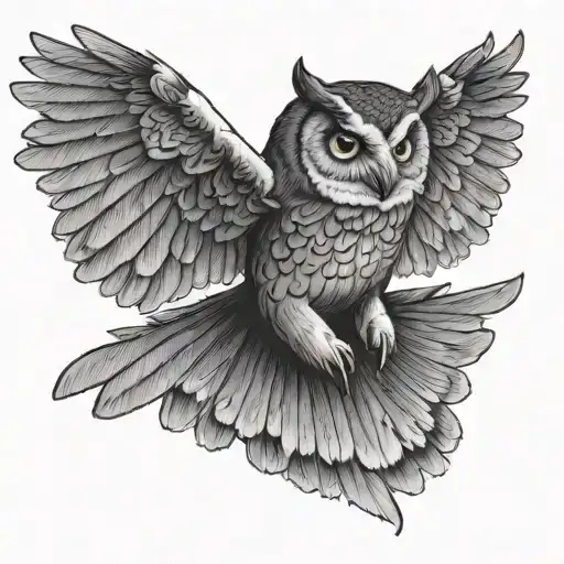 owl flying tattoo design idea