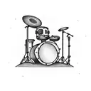 A guitar and drum set intertwined with musical notes tattoo design idea