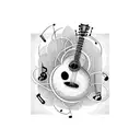 A guitar and drum set intertwined with musical notes tattoo design idea
