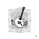 A guitar and drum set intertwined with musical notes tattoo design idea