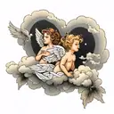 angels / cloud background  tattoo design idea