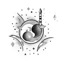 rocket,moon,jupiter tattoo design idea